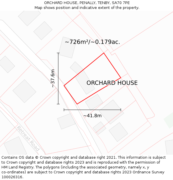 ORCHARD HOUSE, PENALLY, TENBY, SA70 7PE: Plot and title map