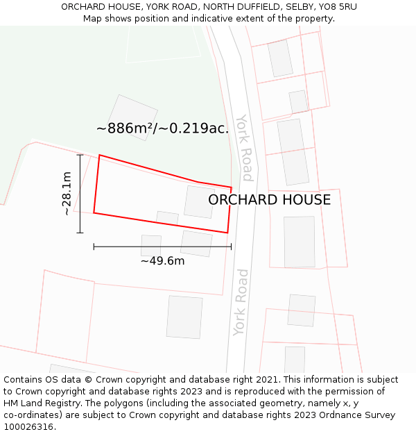 ORCHARD HOUSE, YORK ROAD, NORTH DUFFIELD, SELBY, YO8 5RU: Plot and title map