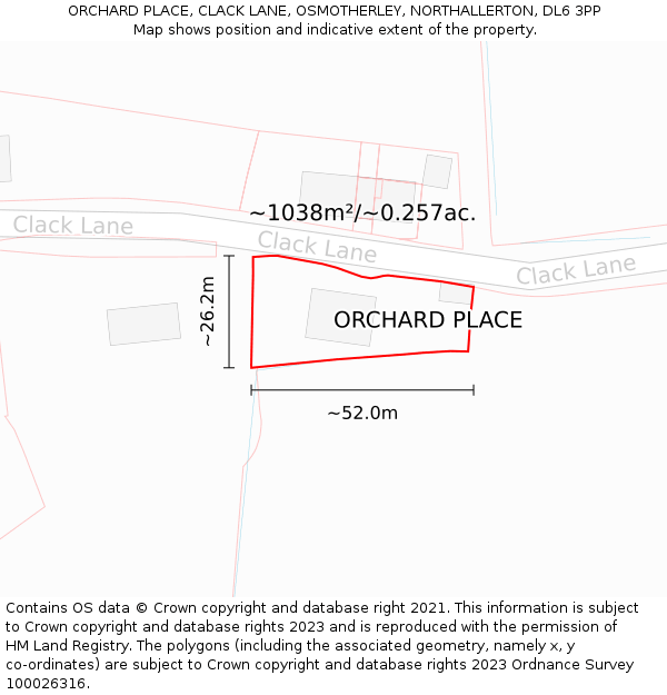 ORCHARD PLACE, CLACK LANE, OSMOTHERLEY, NORTHALLERTON, DL6 3PP: Plot and title map