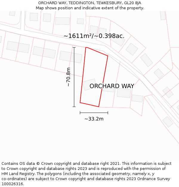 ORCHARD WAY, TEDDINGTON, TEWKESBURY, GL20 8JA: Plot and title map