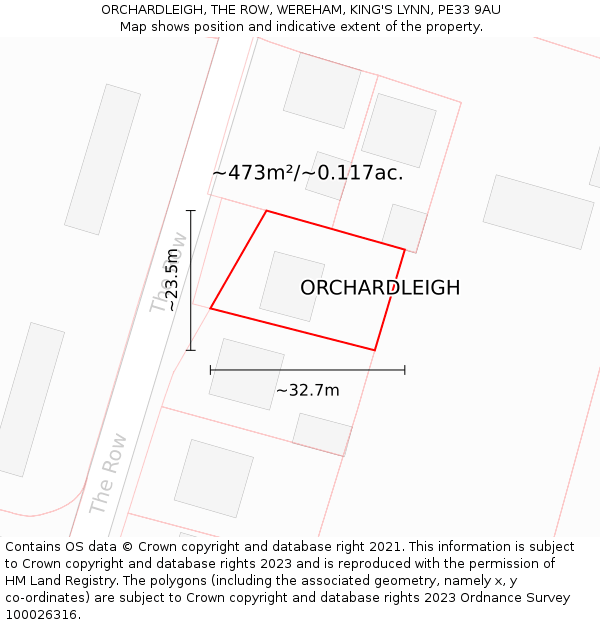 ORCHARDLEIGH, THE ROW, WEREHAM, KING'S LYNN, PE33 9AU: Plot and title map