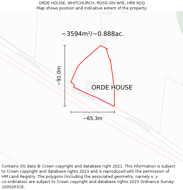 ORDE HOUSE, WHITCHURCH, ROSS-ON-WYE, HR9 6DQ: Plot and title map