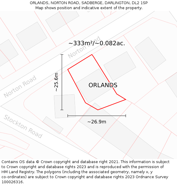 ORLANDS, NORTON ROAD, SADBERGE, DARLINGTON, DL2 1SP: Plot and title map