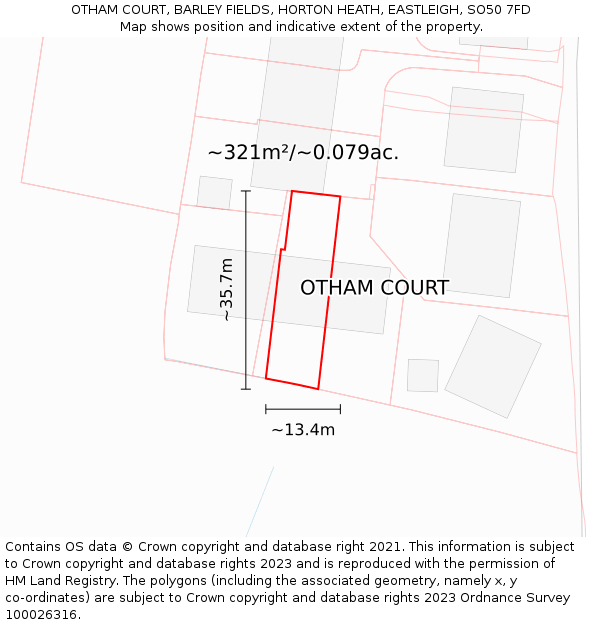 OTHAM COURT, BARLEY FIELDS, HORTON HEATH, EASTLEIGH, SO50 7FD: Plot and title map