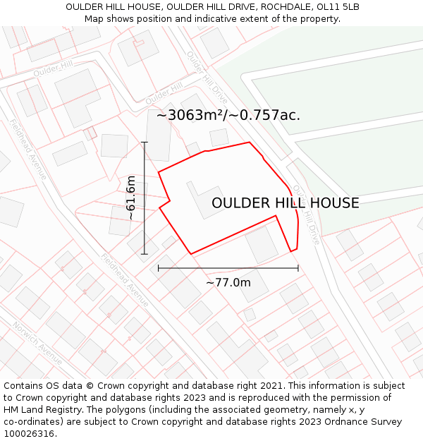 OULDER HILL HOUSE, OULDER HILL DRIVE, ROCHDALE, OL11 5LB: Plot and title map