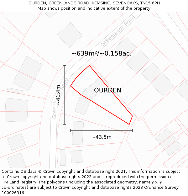 OURDEN, GREENLANDS ROAD, KEMSING, SEVENOAKS, TN15 6PH: Plot and title map