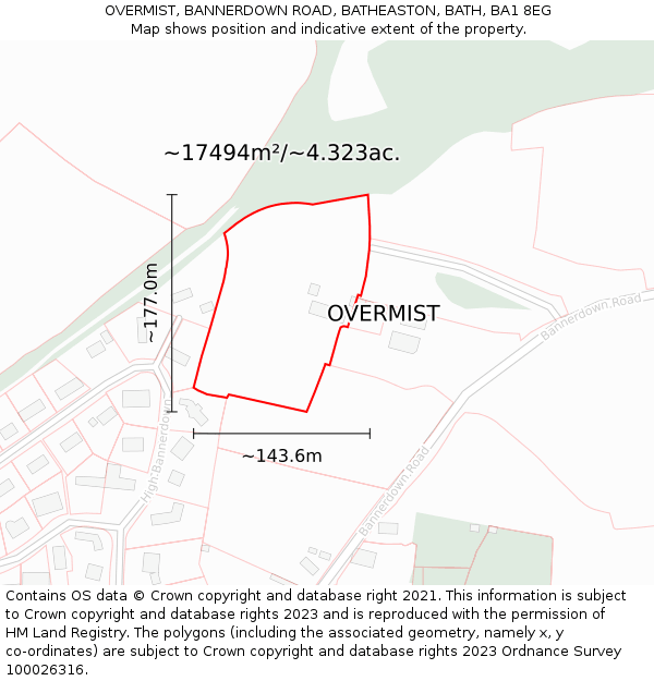 OVERMIST, BANNERDOWN ROAD, BATHEASTON, BATH, BA1 8EG: Plot and title map