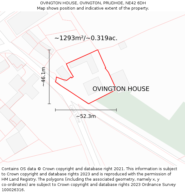 OVINGTON HOUSE, OVINGTON, PRUDHOE, NE42 6DH: Plot and title map