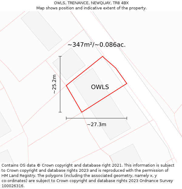 OWLS, TRENANCE, NEWQUAY, TR8 4BX: Plot and title map