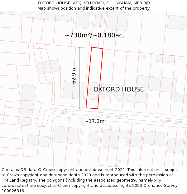 OXFORD HOUSE, ASQUITH ROAD, GILLINGHAM, ME8 0JD: Plot and title map