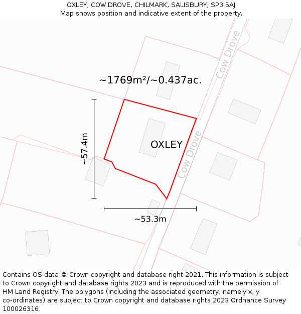 OXLEY, COW DROVE, CHILMARK, SALISBURY, SP3 5AJ: Plot and title map