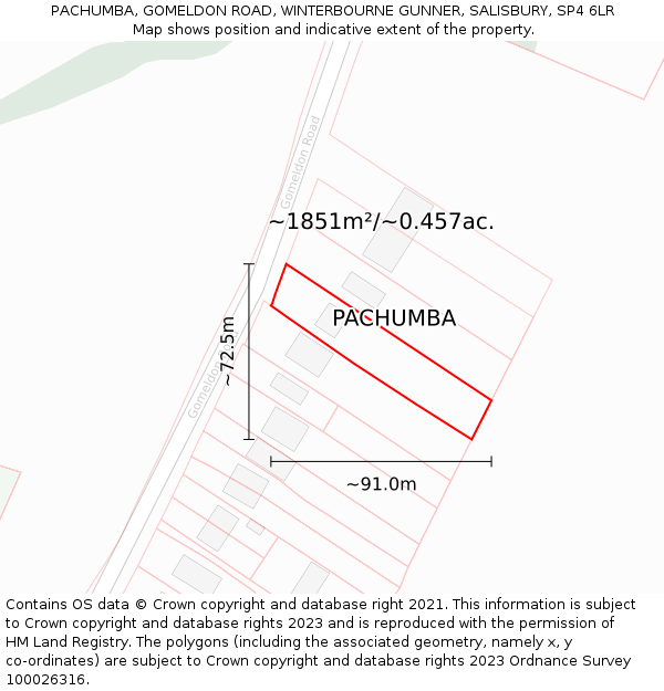 PACHUMBA, GOMELDON ROAD, WINTERBOURNE GUNNER, SALISBURY, SP4 6LR: Plot and title map