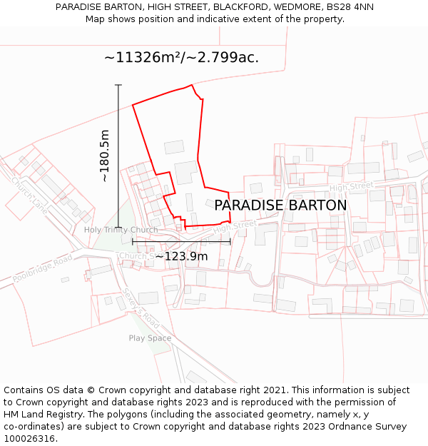 PARADISE BARTON, HIGH STREET, BLACKFORD, WEDMORE, BS28 4NN: Plot and title map