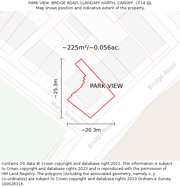 PARK VIEW, BRIDGE ROAD, LLANDAFF NORTH, CARDIFF, CF14 2JL: Plot and title map