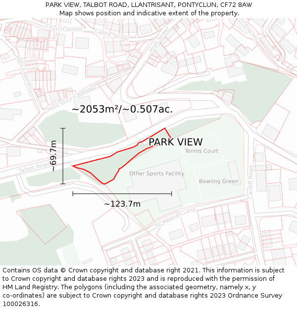 PARK VIEW, TALBOT ROAD, LLANTRISANT, PONTYCLUN, CF72 8AW: Plot and title map