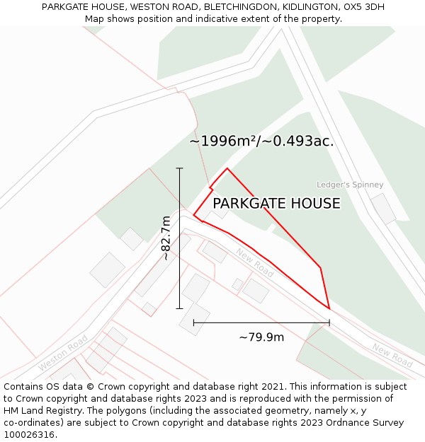 PARKGATE HOUSE, WESTON ROAD, BLETCHINGDON, KIDLINGTON, OX5 3DH: Plot and title map