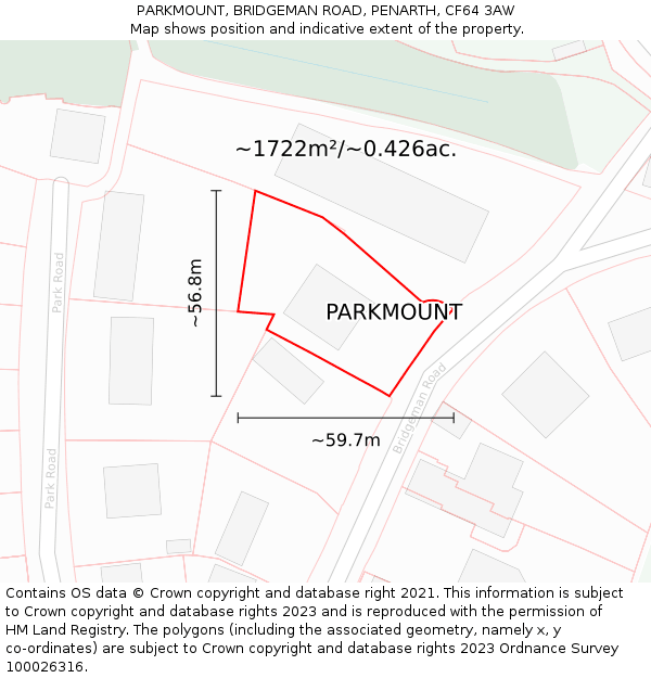 PARKMOUNT, BRIDGEMAN ROAD, PENARTH, CF64 3AW: Plot and title map