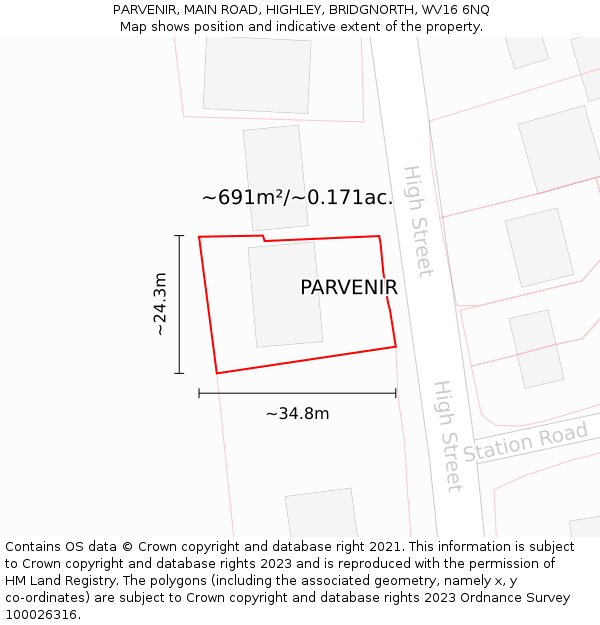 PARVENIR, MAIN ROAD, HIGHLEY, BRIDGNORTH, WV16 6NQ: Plot and title map