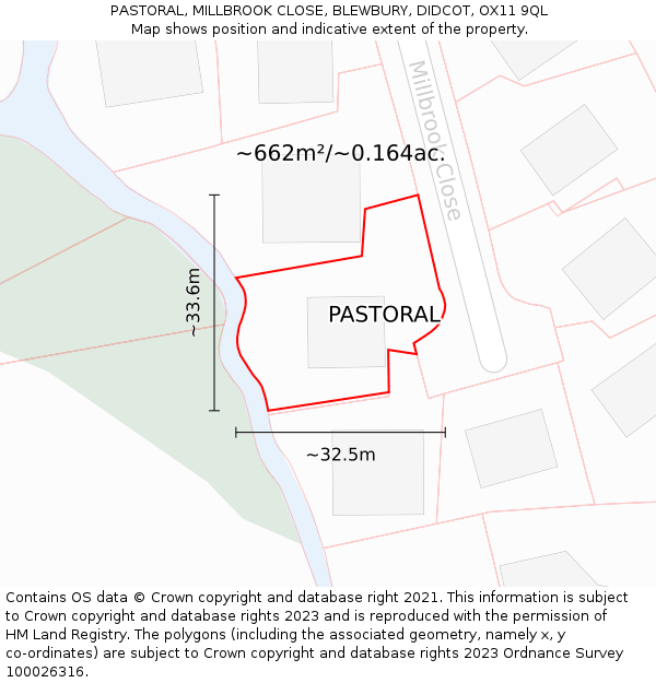 PASTORAL, MILLBROOK CLOSE, BLEWBURY, DIDCOT, OX11 9QL: Plot and title map