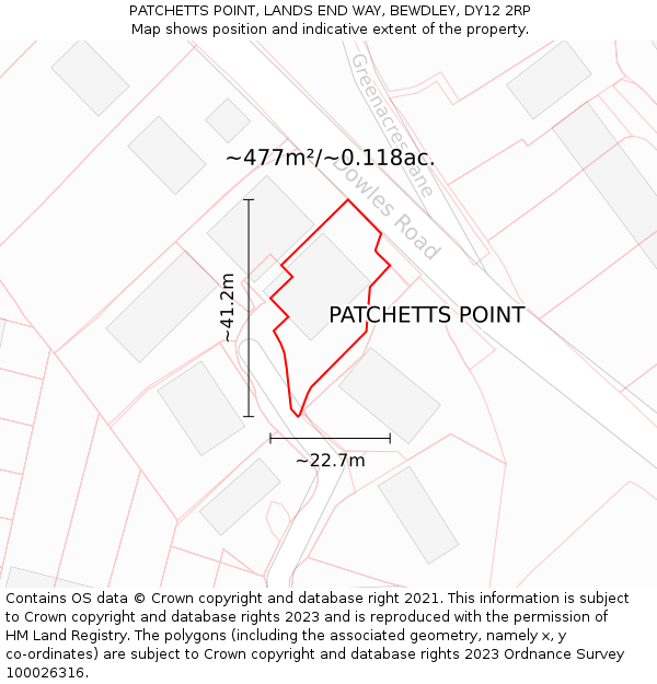 PATCHETTS POINT, LANDS END WAY, BEWDLEY, DY12 2RP: Plot and title map
