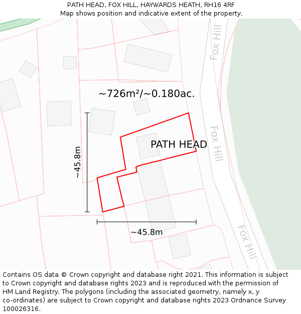 PATH HEAD, FOX HILL, HAYWARDS HEATH, RH16 4RF: Plot and title map