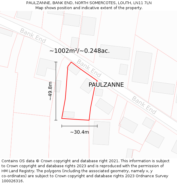 PAULZANNE, BANK END, NORTH SOMERCOTES, LOUTH, LN11 7LN: Plot and title map