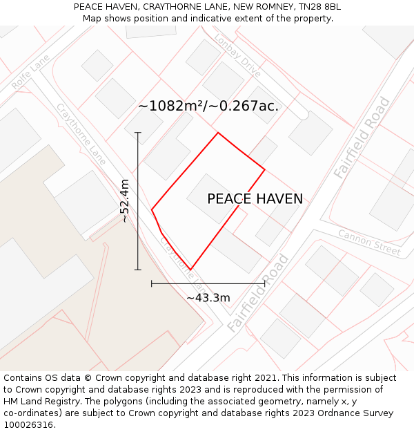 PEACE HAVEN, CRAYTHORNE LANE, NEW ROMNEY, TN28 8BL: Plot and title map