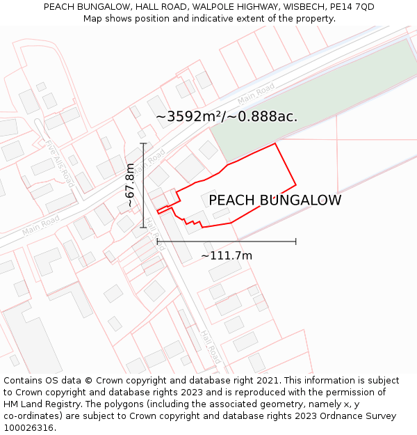 PEACH BUNGALOW, HALL ROAD, WALPOLE HIGHWAY, WISBECH, PE14 7QD: Plot and title map