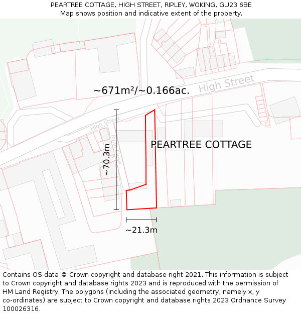 PEARTREE COTTAGE, HIGH STREET, RIPLEY, WOKING, GU23 6BE: Plot and title map