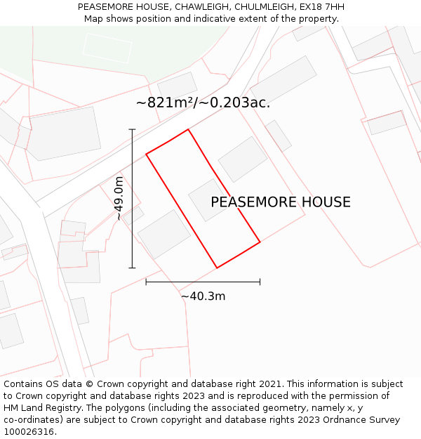 PEASEMORE HOUSE, CHAWLEIGH, CHULMLEIGH, EX18 7HH: Plot and title map