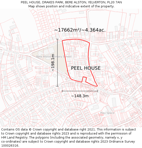 PEEL HOUSE, DRAKES PARK, BERE ALSTON, YELVERTON, PL20 7AN: Plot and title map