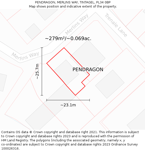 PENDRAGON, MERLINS WAY, TINTAGEL, PL34 0BP: Plot and title map