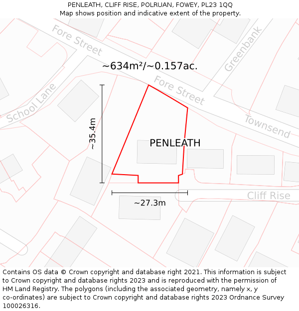 PENLEATH, CLIFF RISE, POLRUAN, FOWEY, PL23 1QQ: Plot and title map