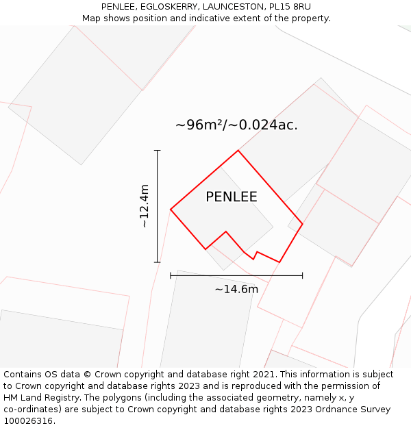 PENLEE, EGLOSKERRY, LAUNCESTON, PL15 8RU: Plot and title map