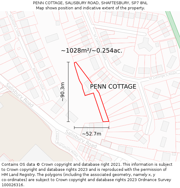 PENN COTTAGE, SALISBURY ROAD, SHAFTESBURY, SP7 8NL: Plot and title map