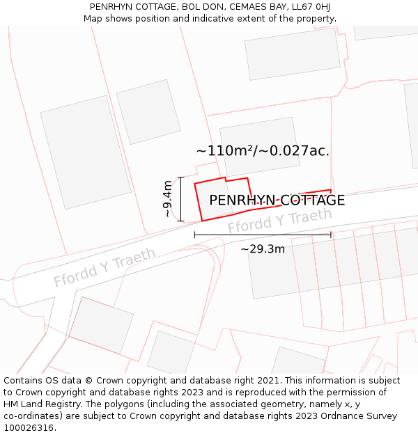 PENRHYN COTTAGE, BOL DON, CEMAES BAY, LL67 0HJ: Plot and title map