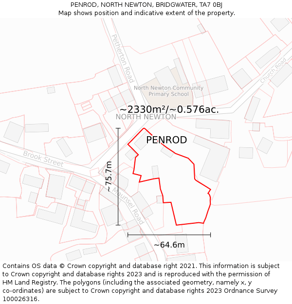 PENROD, NORTH NEWTON, BRIDGWATER, TA7 0BJ: Plot and title map