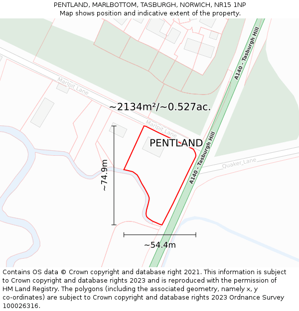 PENTLAND, MARLBOTTOM, TASBURGH, NORWICH, NR15 1NP: Plot and title map