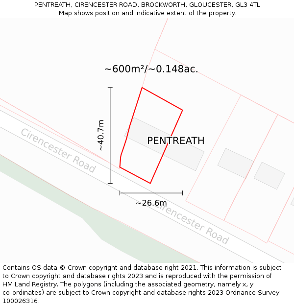 PENTREATH, CIRENCESTER ROAD, BROCKWORTH, GLOUCESTER, GL3 4TL: Plot and title map