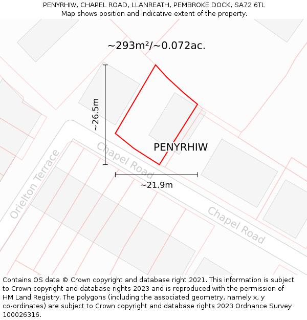 PENYRHIW, CHAPEL ROAD, LLANREATH, PEMBROKE DOCK, SA72 6TL: Plot and title map