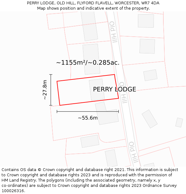 PERRY LODGE, OLD HILL, FLYFORD FLAVELL, WORCESTER, WR7 4DA: Plot and title map