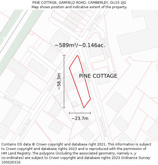 PINE COTTAGE, GARFIELD ROAD, CAMBERLEY, GU15 2JG: Plot and title map