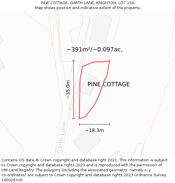 PINE COTTAGE, GARTH LANE, KNIGHTON, LD7 1SA: Plot and title map