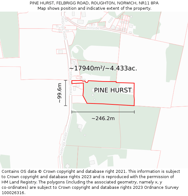 PINE HURST, FELBRIGG ROAD, ROUGHTON, NORWICH, NR11 8PA: Plot and title map