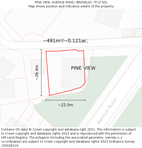 PINE VIEW, AVENUE ROAD, BROSELEY, TF12 5DL: Plot and title map