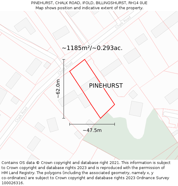 PINEHURST, CHALK ROAD, IFOLD, BILLINGSHURST, RH14 0UE: Plot and title map