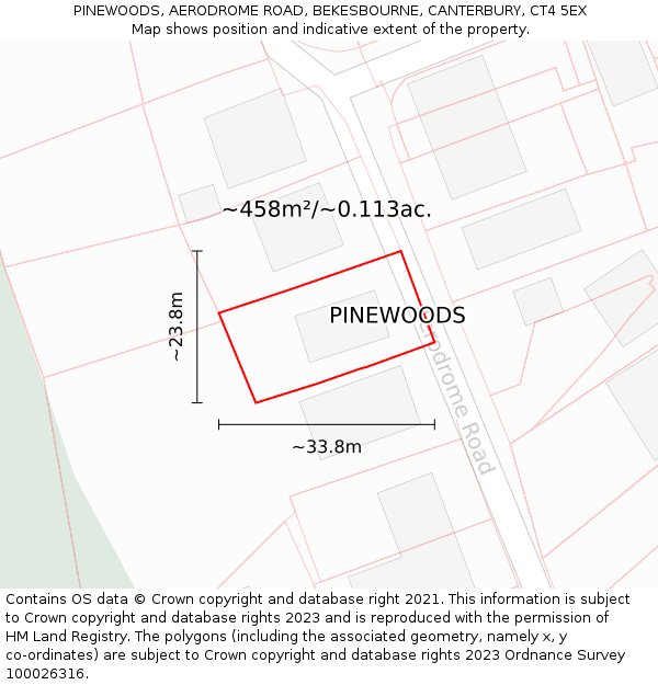 PINEWOODS, AERODROME ROAD, BEKESBOURNE, CANTERBURY, CT4 5EX: Plot and title map