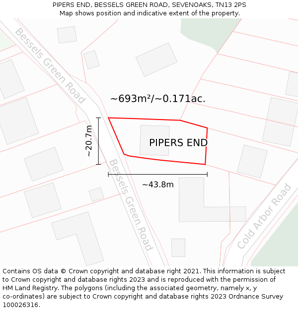 PIPERS END, BESSELS GREEN ROAD, SEVENOAKS, TN13 2PS: Plot and title map