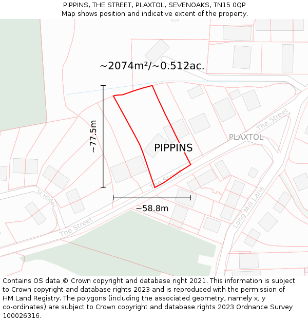 PIPPINS, THE STREET, PLAXTOL, SEVENOAKS, TN15 0QP: Plot and title map