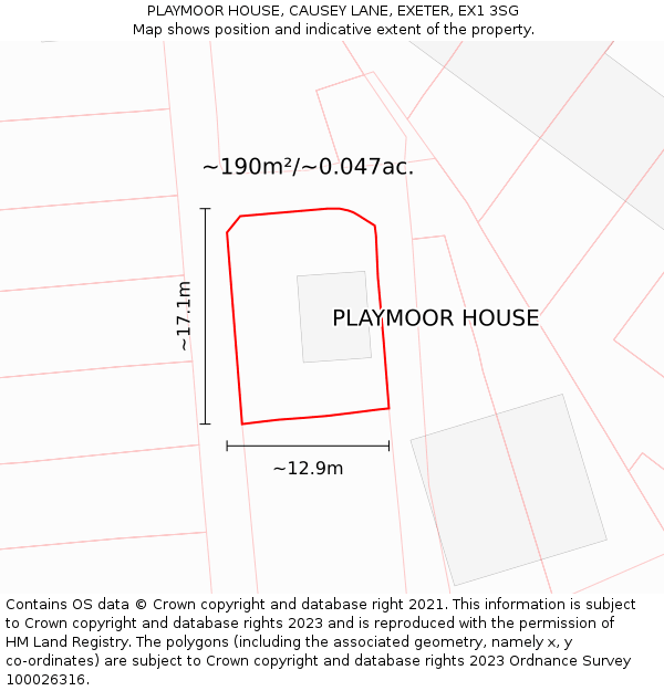 PLAYMOOR HOUSE, CAUSEY LANE, EXETER, EX1 3SG: Plot and title map